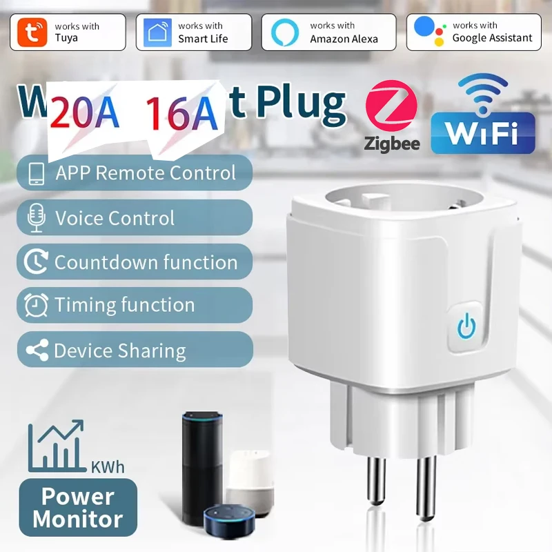 Smart Socket Tuya WiFi/Zigbee EU Power Monitoring Smart Life APP Control Remote Voice Timer Alexa Google Home