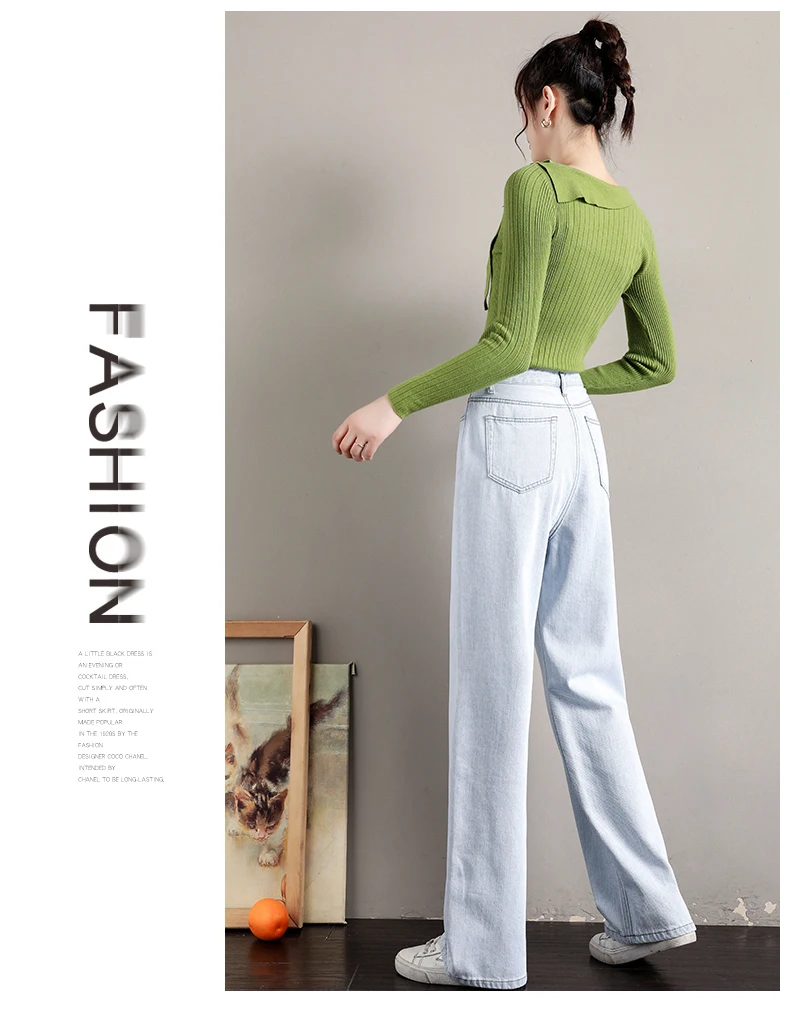 Female Spring Summer New High Waist Wide Straight Tube Hanging Feeling Leg Pants Loose Jeans Thin Floor Mopping Trousers Women womens clothing