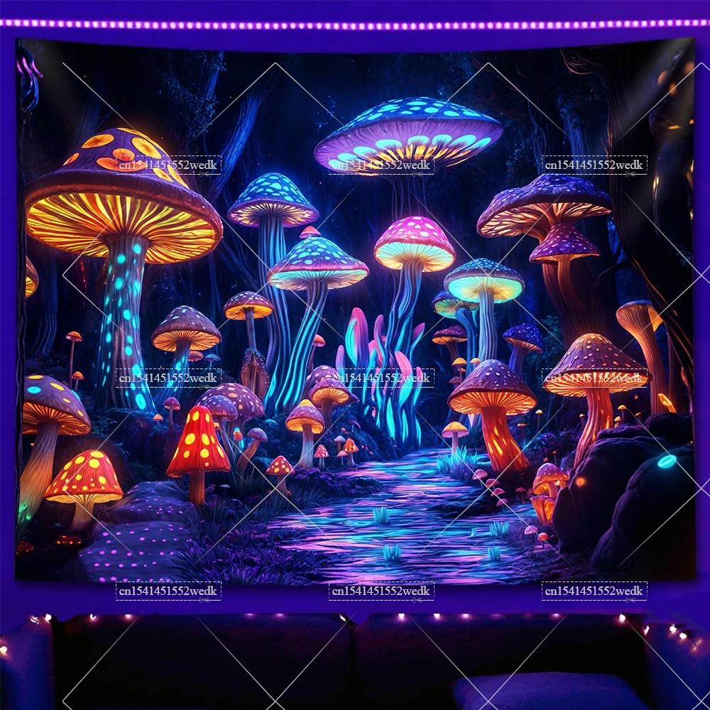 Blacklight Fantasy Tapisserie forêt réactive aux UV Champignon Plante