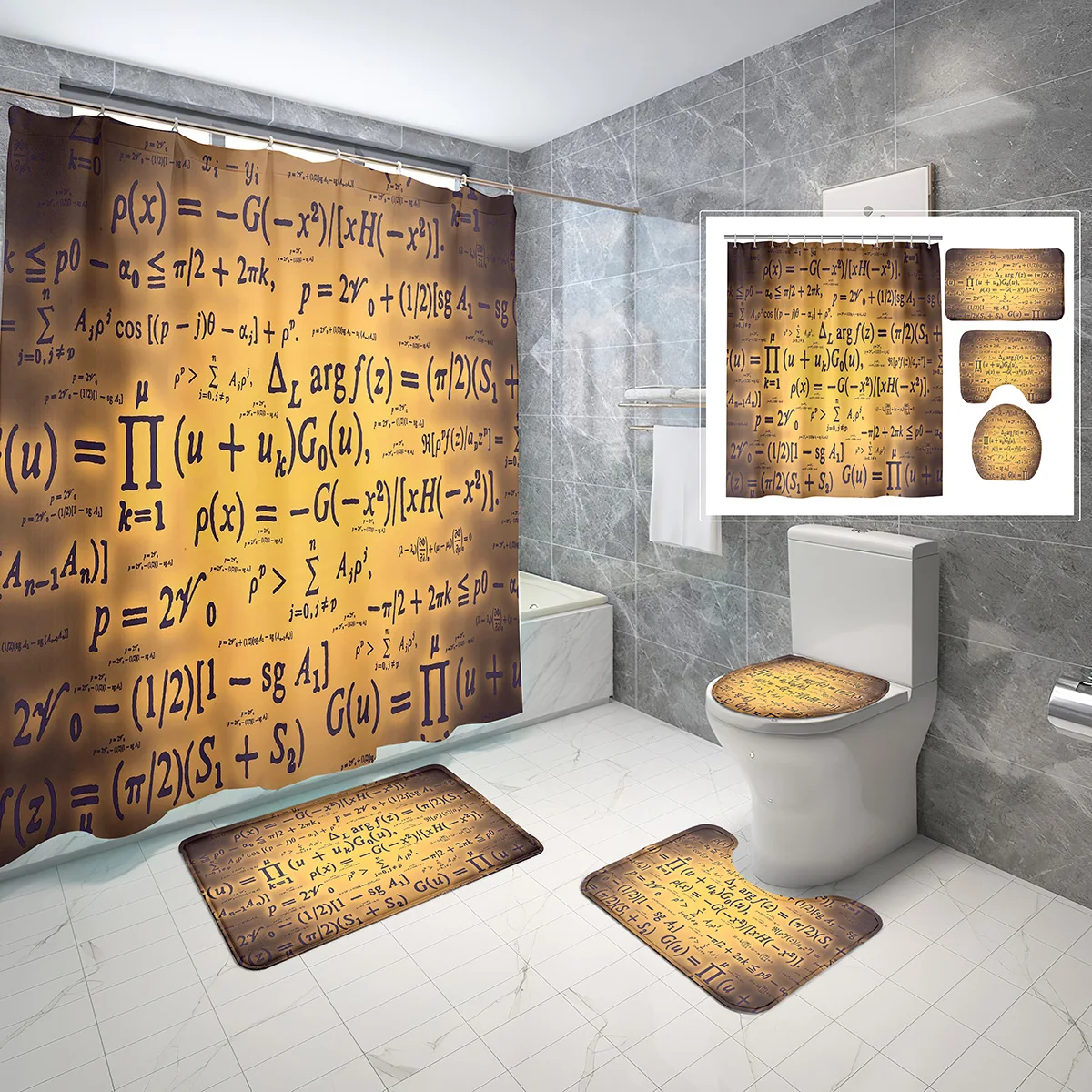 Education Themed Shower Curtain Set Handwritten Math Formula Notes 4