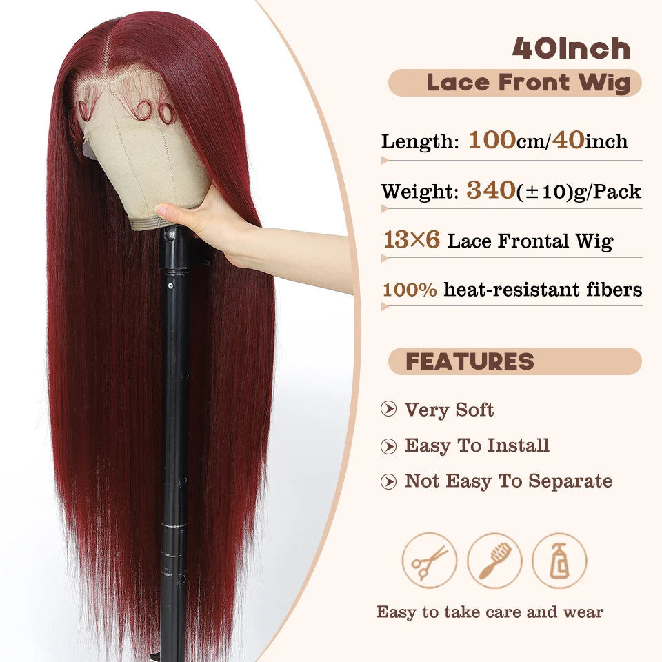 40 Inch Synthetic Lace Frontal Wigs For Women 13x6 Lace Front Wigs With High Temperature Fiber HD Lace Pink Blonde Straight Hair 3
