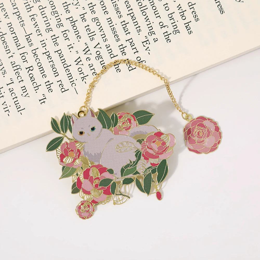 Flower Cat Metal Bookmark 1PC Classical Cute Style Student Gift Cultural and Creative Hollow metal bookmark animal bookmark floral painting bookmark retro flower bookmark bookmarks stationery supplies