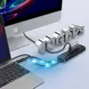 RSHTECH USB Hub 7 Ports USB 3 2 Gen 2 Splitter 10Gbps USB-A to USB-C Data Cable Individual Switches USB C Hub for Laptop PC 3