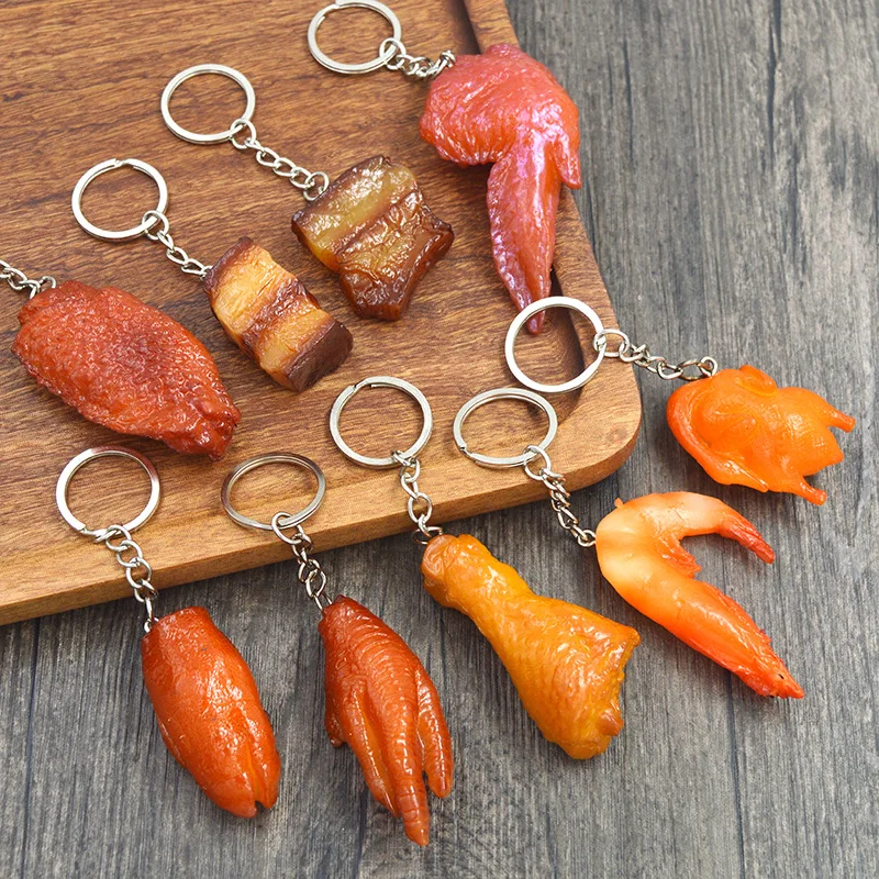 Creative Simulation Food Keychain PVC Model Gift Soft Glue Fake Braised Pork Belly Roasted Chicken food keychain