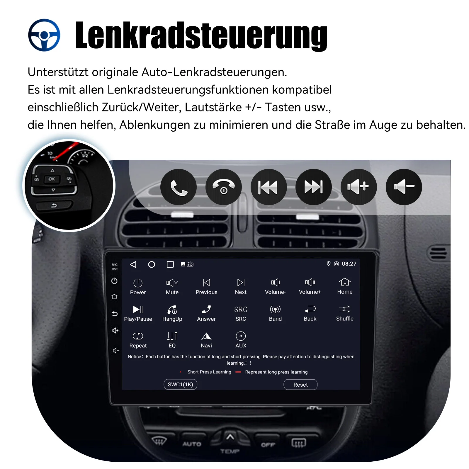 ESSGOO Autoradio Android15 9" 4+64 GB Touchscreen für Peugeot 206 206CC 206SW 2001-16 GPS Navigation FM RDS WiFi Bluetooth Wireless CarPlay Android Auto Lenkradsteuerung Mirror Link – Detail 14
