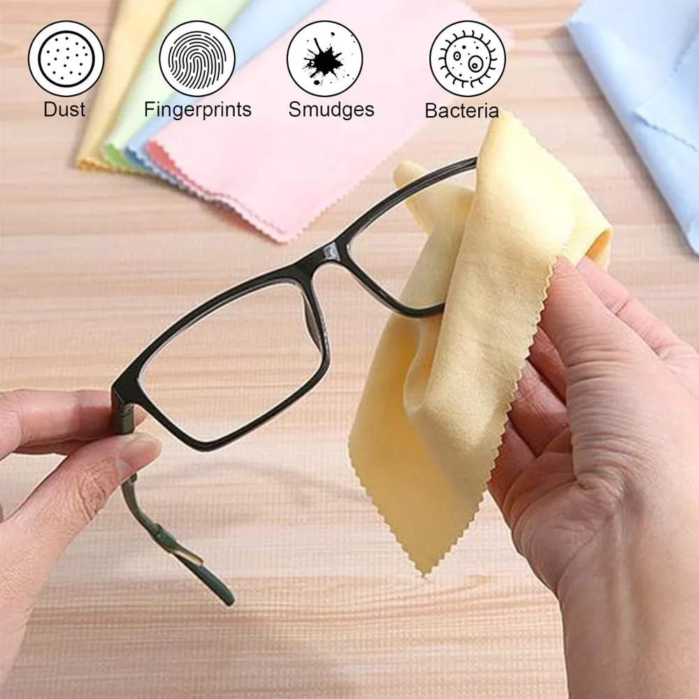 "12 Pack Microfiber Cloths in Assorted Colors - 6x7 Inches, Ideal for Eyeglasses and Smartphone Cleaning"