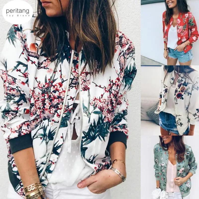 

Print Bomber Jacket Women Flowers Zipper Up Retro Coat Spring 2024 Summer Long Sleeve Basic Short Biker Jackets Female