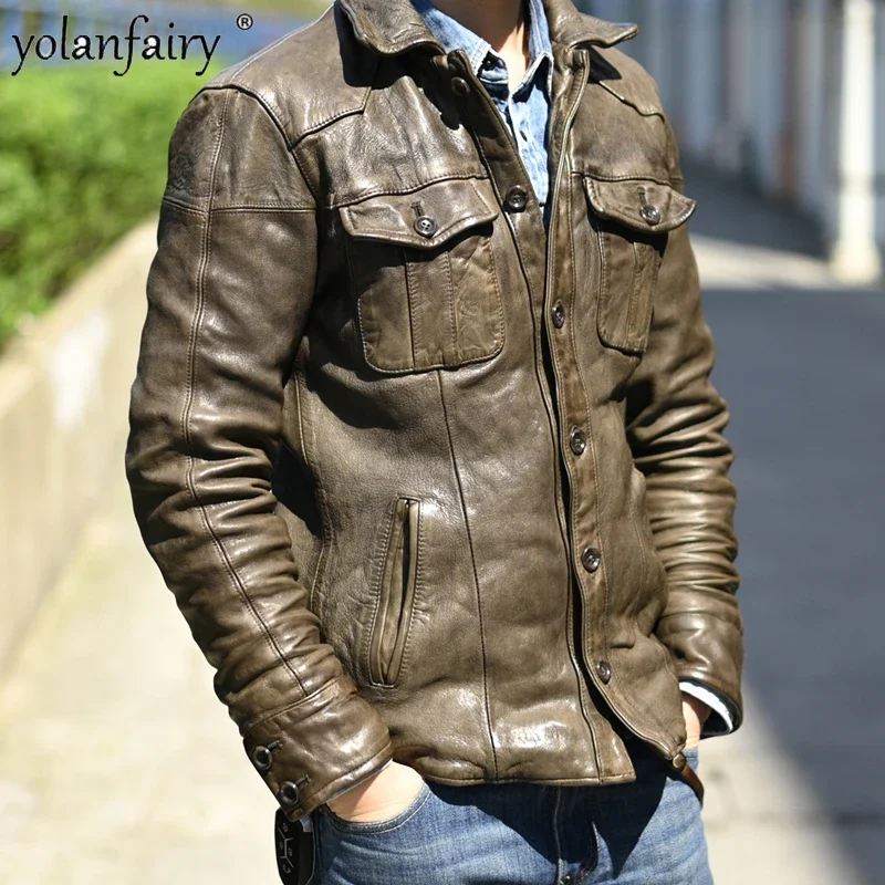 Genuine Leather Jacket Men Clothing Top Layer Full Vegetable