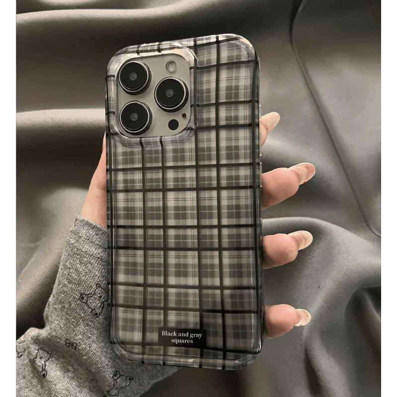 Cute Dopamine Color Block Plaid Matte Frosted Shockproof Phone Case