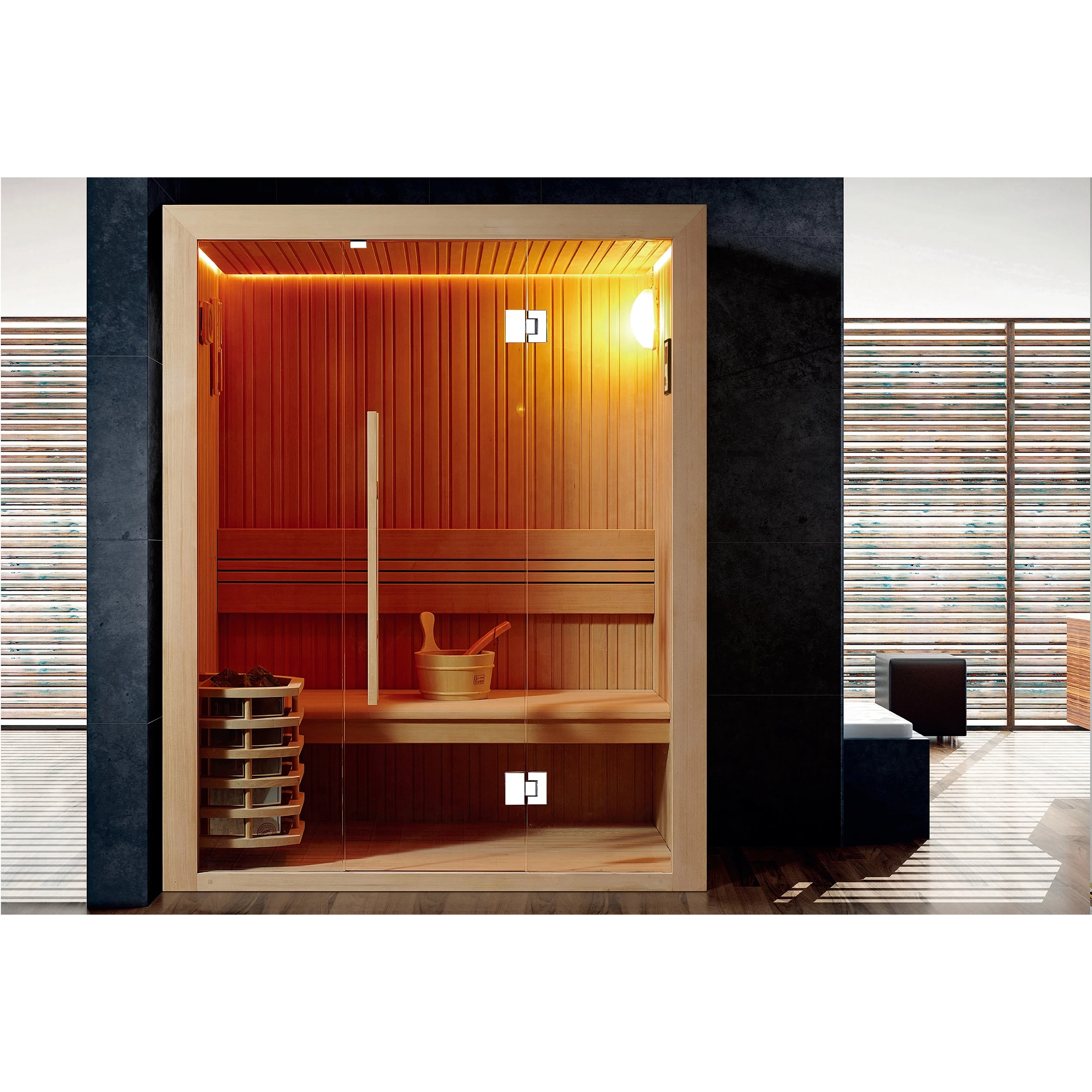 ห้องซาวน่าแห้ง MEXDA แบบดั้งเดิมสำหรับใช้ในบ้าน พร้อมใบรับรอง CE สำหรับ 2 คน รุ่น WS-1505 1