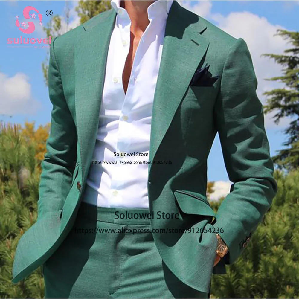 Summer Fashion Slim Fit Suit For Men Custom Made 2 Piece Jacket Pants Set Groom Wedding Dinner Tuxedo Costume Homme Pour Mariage