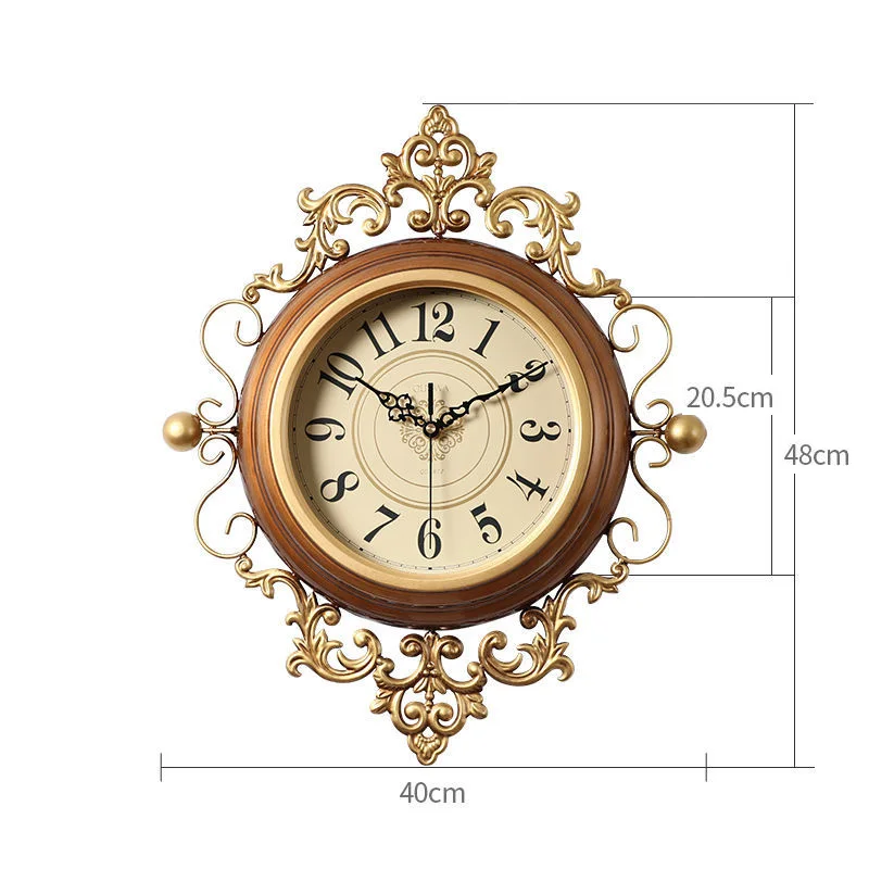 Country Retro Mute Metal Wall Clock Study Golden Carved Large Clocks A  