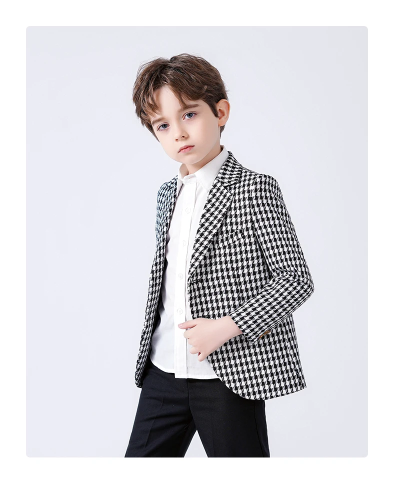 Children Houndstooth Jacket Pants Bowtie 3PS Photograph Suit Kids Birthday Party Dress Boys Wedding Brides Performance Party Set