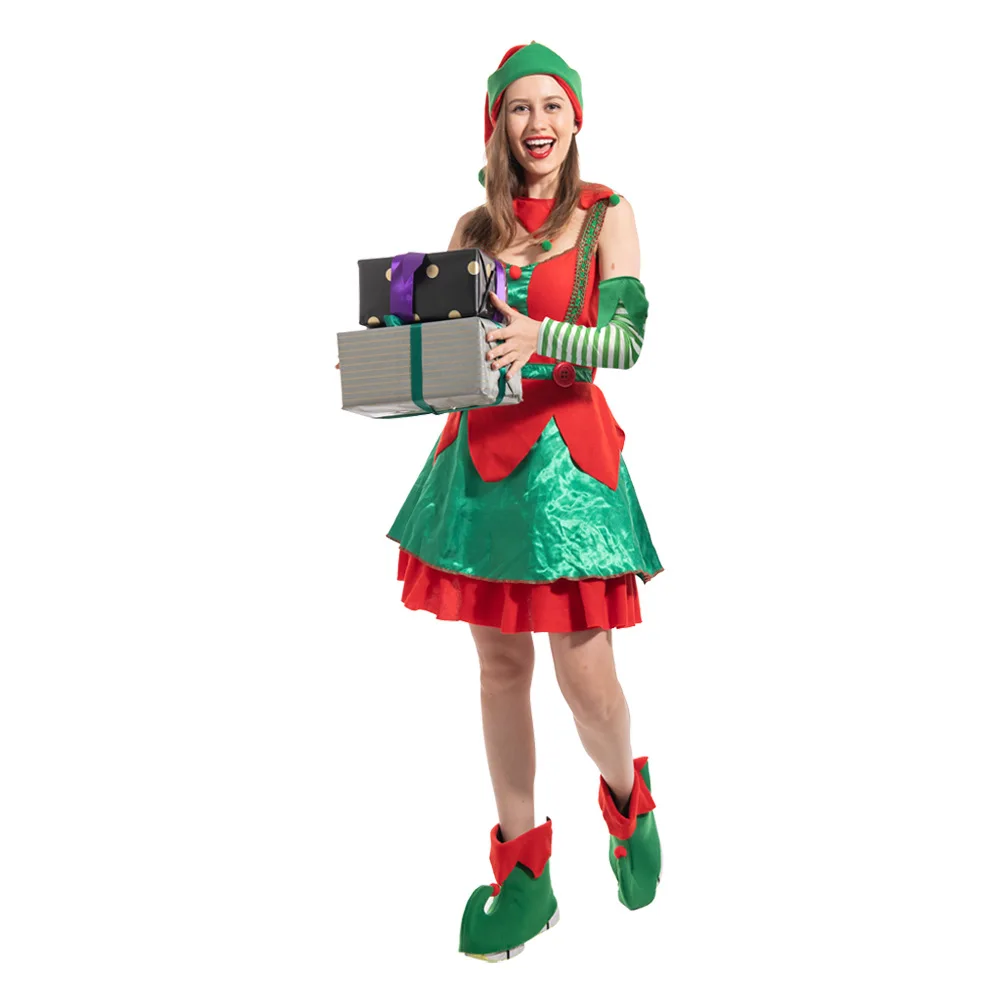 

New Christmas Clothing for Women Cosplay Christmas Elf Costume Themed Party Makeup Game Girl Skirt Maid Dress Uniform Santa Hat