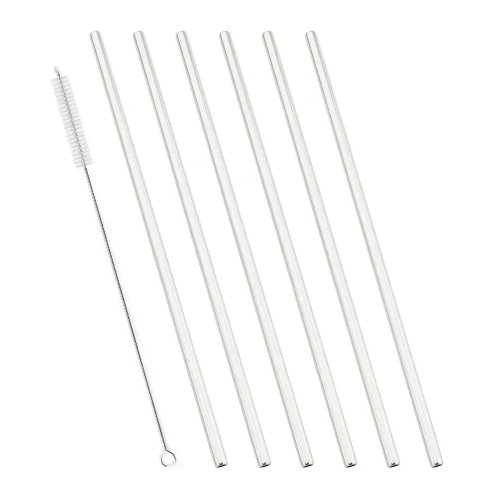 Eco-Friendly Stainless Steel Drinking Straw Set with Cleaner Brush - 6 Pack