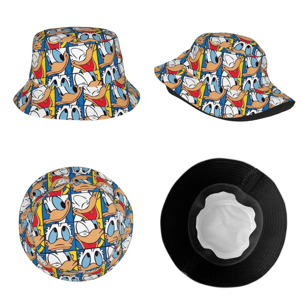Cartoon Anime Figures Donald Duck Bucket Hats Summer Travel Headwear Stuff Fishing Fisherman Hat for Outdoor Woman Boonie Hat