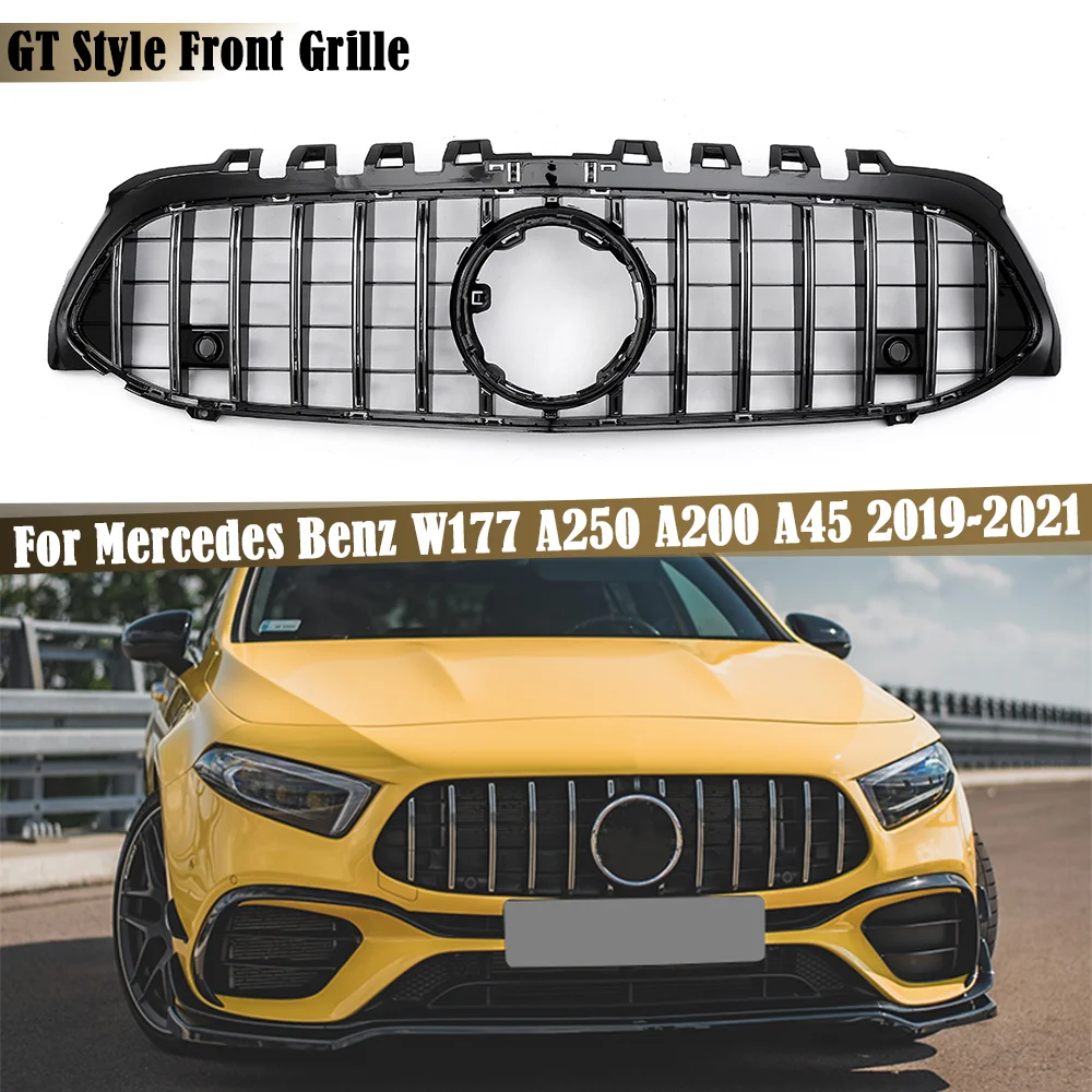 

Black / Chrome Silver Front Bumper Grille For Mercedes Benz W177 A250 A200 A45 2019-2021 GTR Style Racing Grill Without Camera