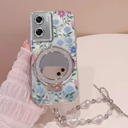 Cute Flower Phone Case Set with Lanyard and Stand for Realme Narzo 50 5G (Silver)