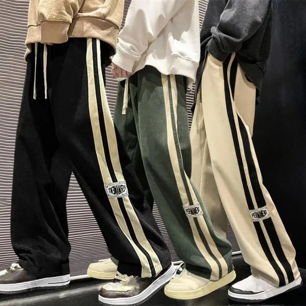 Men Casual Pants Retro Striped Men's Sweatpants with Elastic Waist Wide Leg for Comfortable Street Style Soft for Casual 6