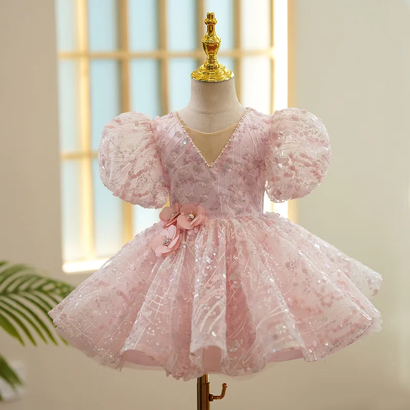 

Girl Wedding Party Luxury Dress Toddler Girls Royal Lolita Dresses Children Birthday Princess Outfits Infant Sequins Ball Gowns