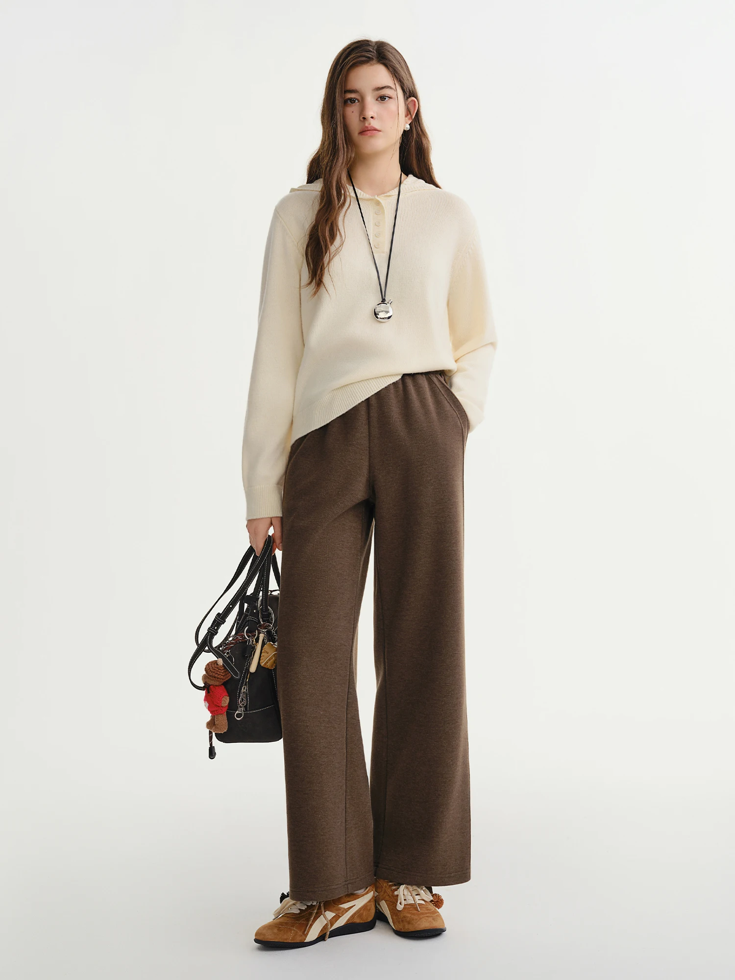 DUSHU Plus Size Women's Elastic Waist Relaxed Fit Fashion Wide Leg Casual Pants 2025 Winter New Arrival Cloud Layers Collection