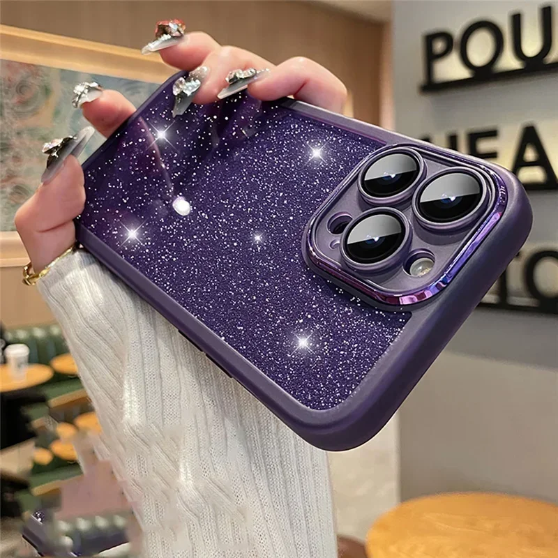 Glitter Gradient Soft Silicone Shockproof Phone Case with Lens Protector