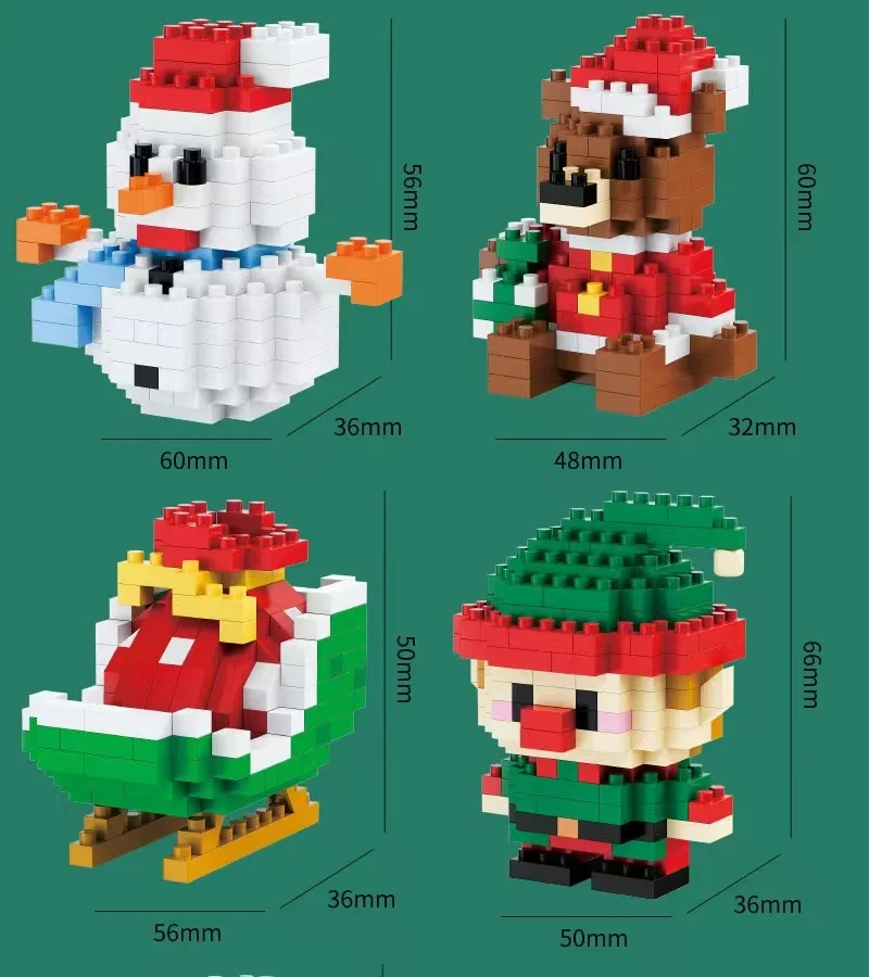 Christmas Gifts Micro Building Block Series Santa Claus Reindeer Puzzle Assembling Bricks Table Decoration Toys Children Kids 6