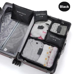 Travel Storage Bags Set: Portable Luggage and Clothes Organizer (6 - Pack) (Black)