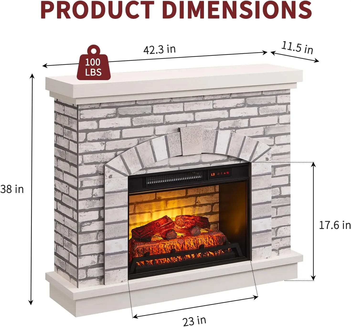 42" Fireplace TV Stand with 23'' Freestanding Electric Fireplace Heater, Remote Control, Adjustable 3D Realistic Flame Level 3