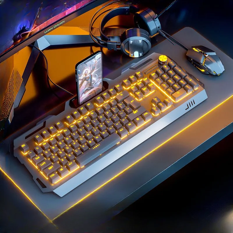 

Wired Luminous Keyboard and Mouse Set Colorful Backlight Mechanical Feel Laptop Keyboards with Phone Position Gaming Keyboards