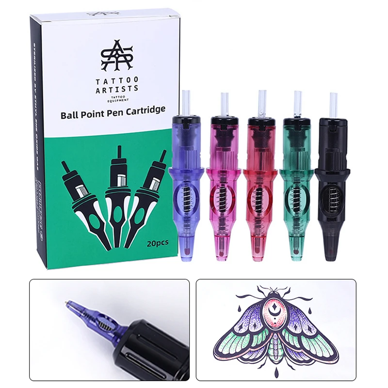 

20pcs Ballpoint Tattoo Cartridge Needles 5 Colors Practice Needles Drawing for Motor Tattoo Pen Grip Cartridge Supplies