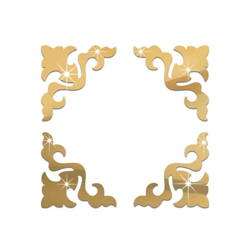 4 pegatinas de esquina de espejo acrílico 3D con geometría dorada, decoración moderna para habitación de baño, tira de borde, línea de esquina, suministros de decoración de pared