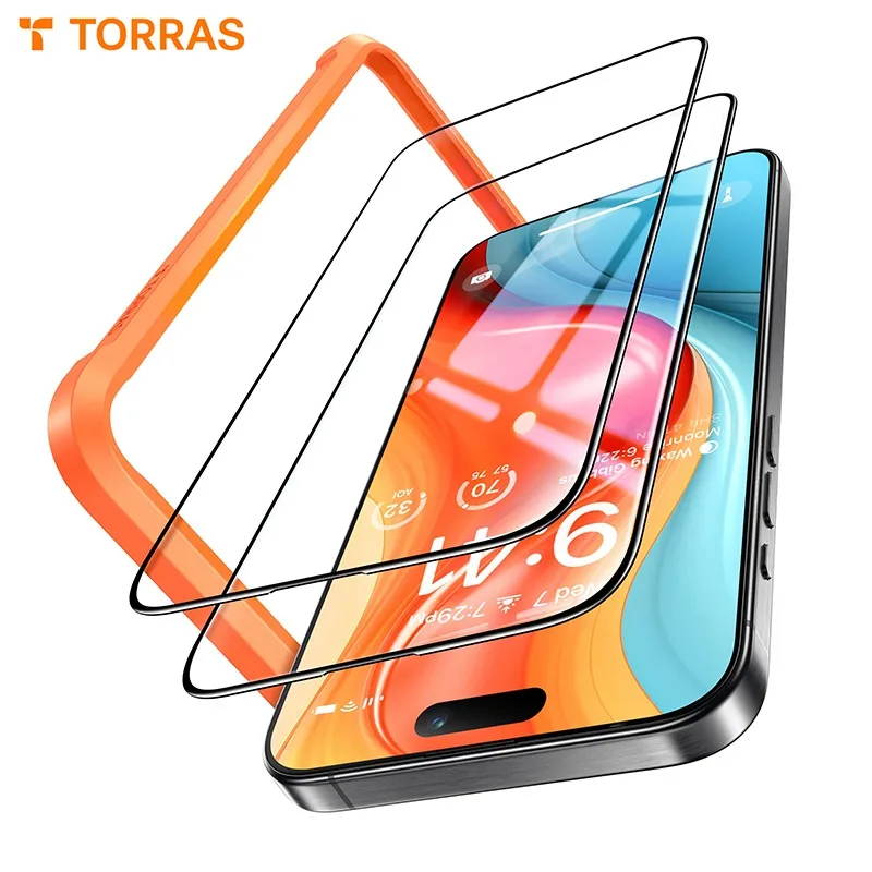 TORRAS Tempered Glass for iPhone 15 14 13 Pro Max Plus Screen Protector Dust Proof 9H+ Protective Film With assisted laminator