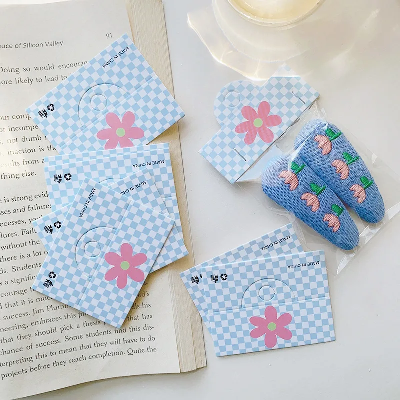 50pcs/lot Foldable Packaging Paper Cards 6.4x4cm Pink Bow Cards for Handmade Jewelry Retail Hang Tag Flowers Display Cardboard