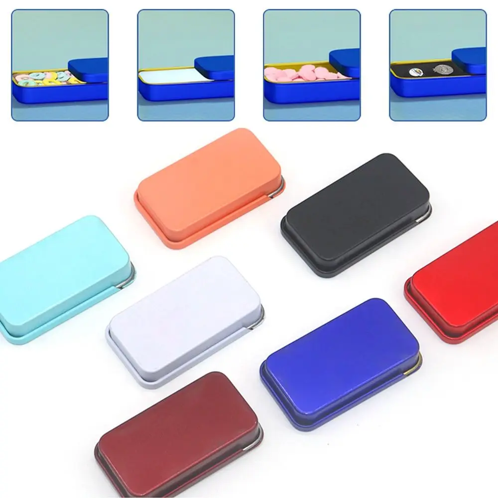 Sliding Cover Mini Rectangular Tin Box for Candy, Pills, and Bird Training Food