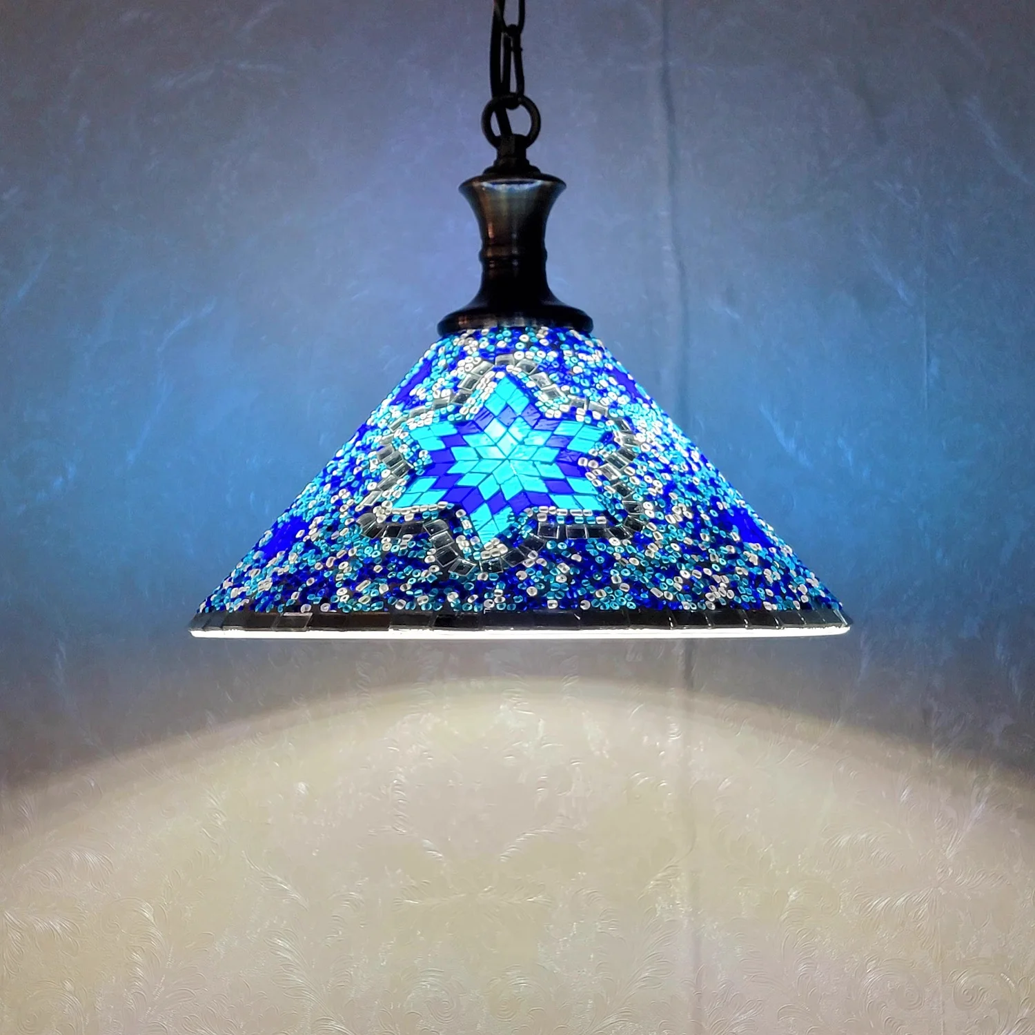 

New Style Turkish Mosaic Pendant Lamp Vintage Art Deco Handcrafted Lamparas De Mesa Glass Romantic Light Lamparas Con Mosaicos