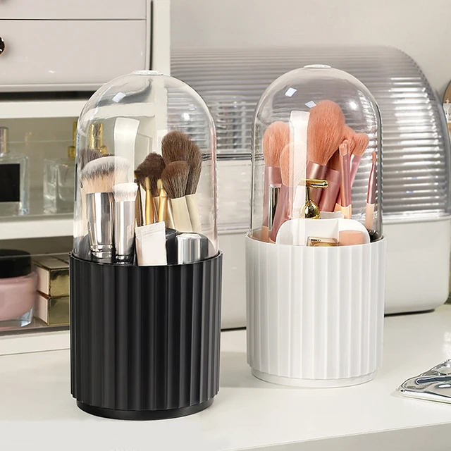 Rotating Makeup Brush Storage Bucket Cup Holder With Transparent