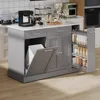 Kitchen Island with Trash Can Storage, 52" Rolling Kitchen Island on Wheels with Marble Countertop & Pull Out Spice Rack 3