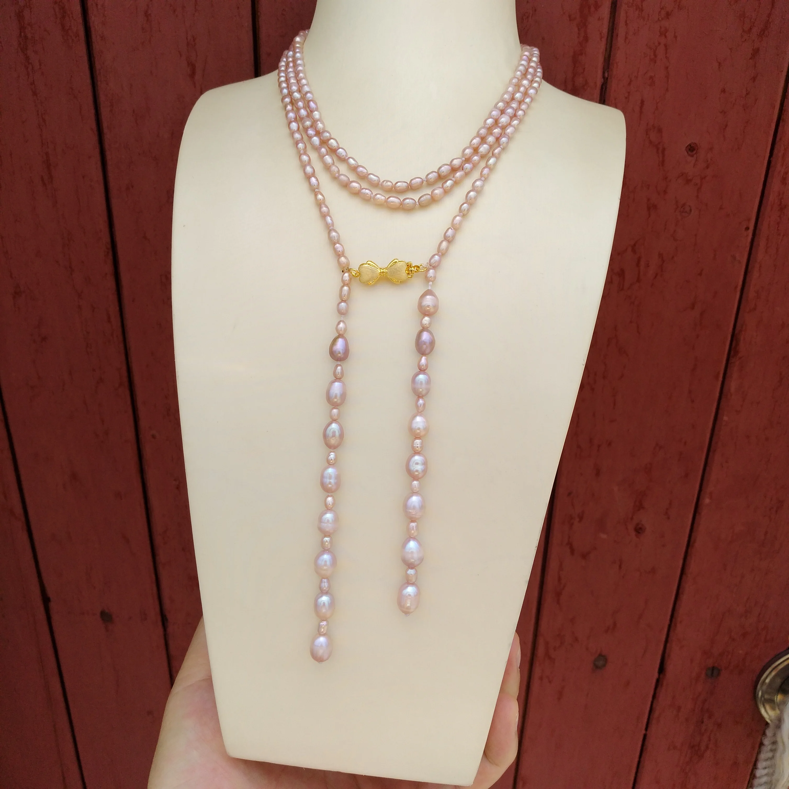 

Beautiful Design Exquisite 52in South Sea Natural 3-7mm Pink Purple Rice Shaped Pearl Necklace 14K Gold Filled Free Shipping