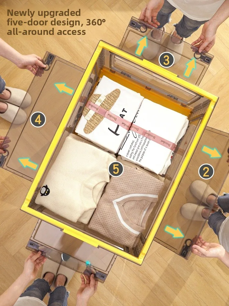 Transparent Plastic Clothes Storage Box Home Use Foldable Wardrobe Toy Book Organizer Box Quilt Arrangement Case Multi-Functi...