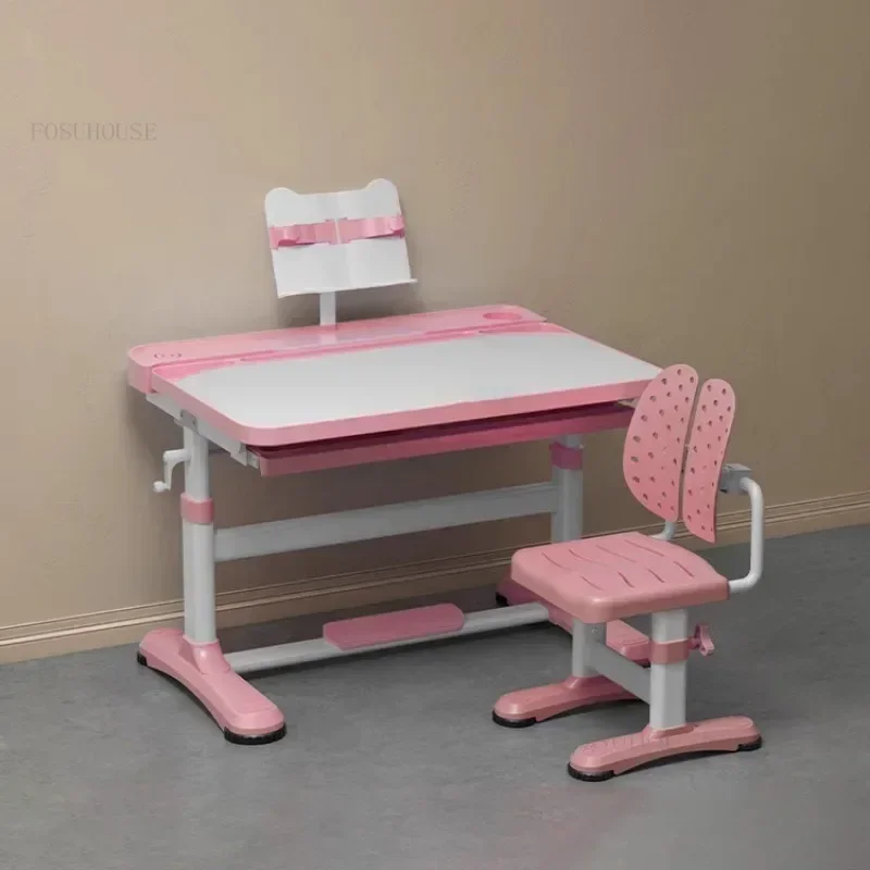 Children Desk and Chair Set Ergonomic Kids School Writing Lift Table with Drawers Height Adjustable Table Children Furniture U