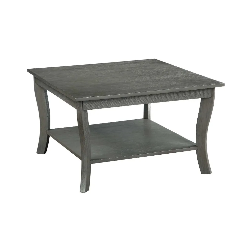 Heritage Square Coffee Table in Black Finish，Two Spacious Tiers of Shelving 6