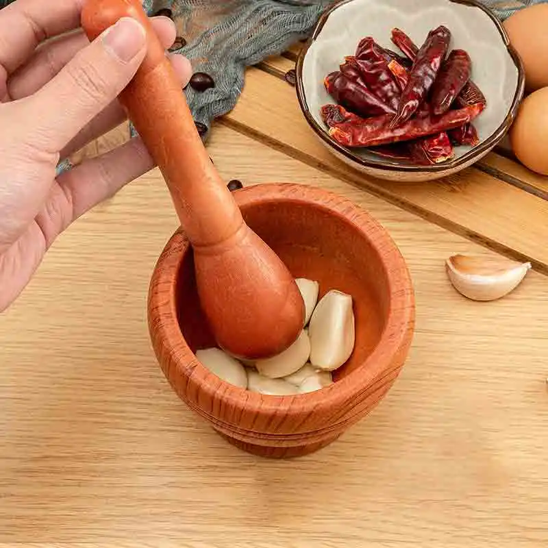 Garlic Grinder Pressing Mashed Pot Manual Mashing Medicine Jujube Wood Pounding Stone Mortar