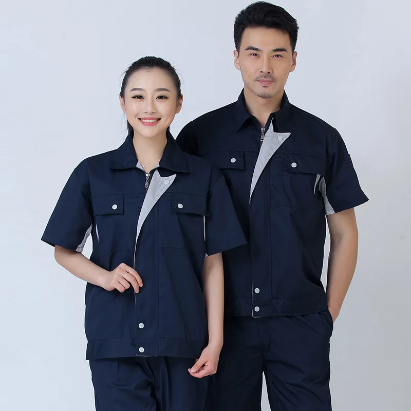 

Thin Summer Work Clothing Short Sleeves Breathable Durable Factory Workshop Uniforms Auto Repairman Worker Coveralls Labor Suits