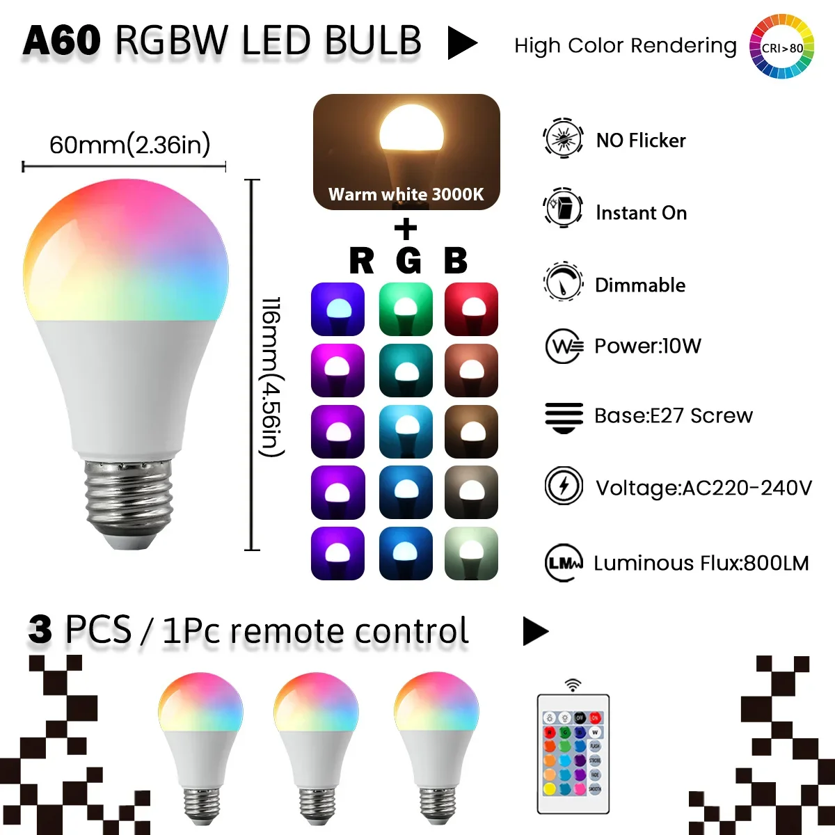 3個入り E27 10W 15W 20W 16色照明 キーリモコン付き E27 RGB電球 LED多色電球 220V調光可能 スマート雰囲気照明