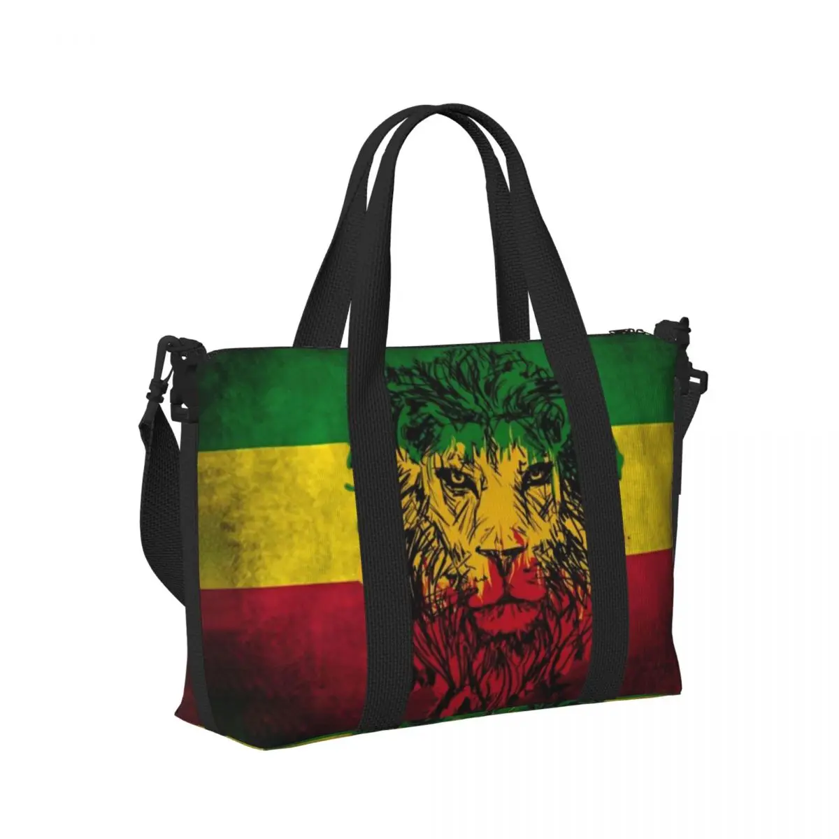 Lion Of Judah Rasta Jamaican Reggae Beach Tote Bag for Women Rastafarian Art Big Compartment Beach Gym Travel Bags