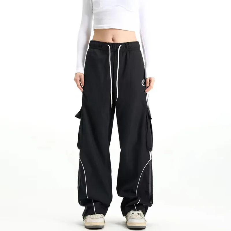 

Black Striped Sweatpants Women Y2K Hip Hop Streetwear Baggy Wide Leg Cargo Pants Bf Korean Loose Drawstring Joggers Trousers New