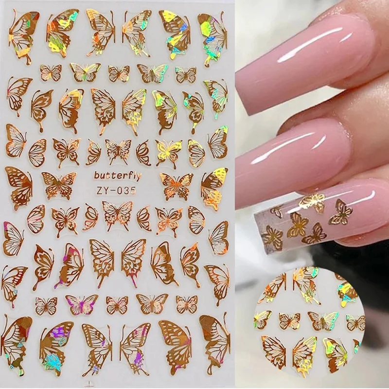 

1pc Golden 3D Butterfly Nail Art Stickers Adhesive Sliders Colorful DIY Nail Transfer Decals Foils Wraps Decoration