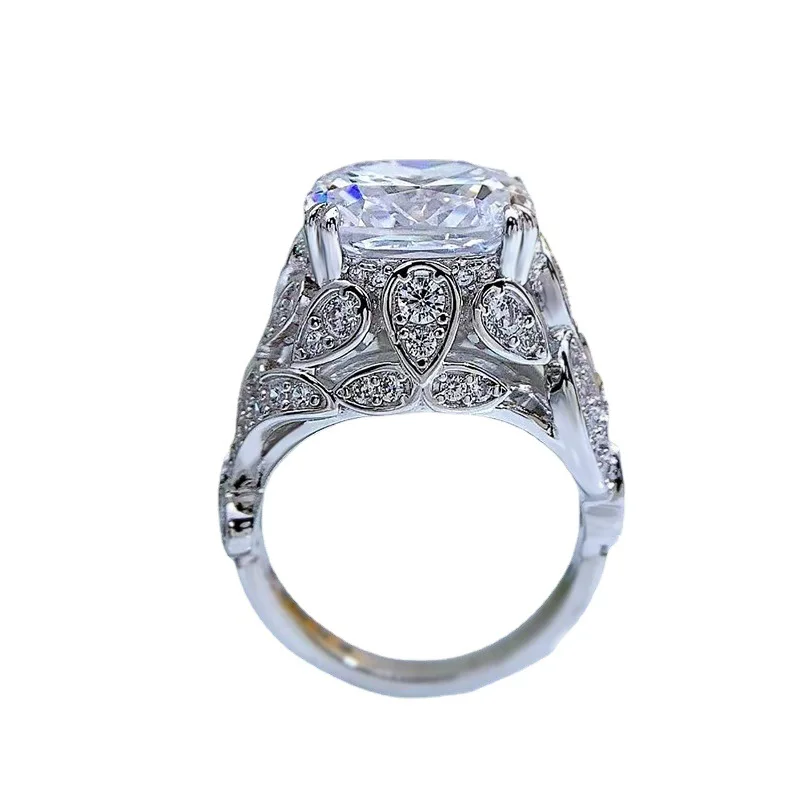 

S925 Silver Ring with Zircon Inlaid 12 * 12 Fat Square Personalized Fashion Versatile Ring Boutique Jewelry for Women