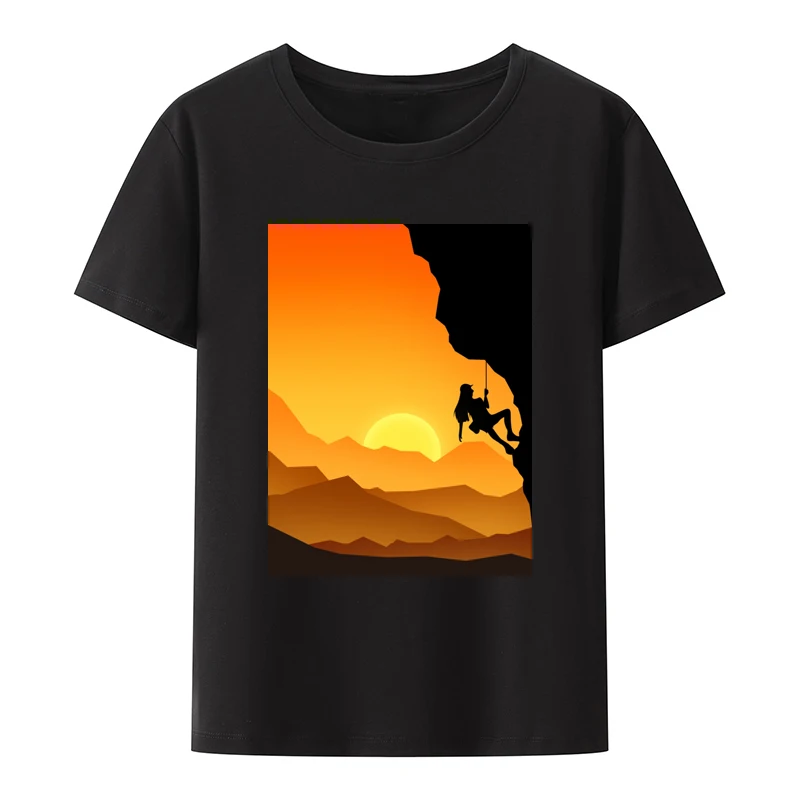 

Climbers In The Sunset Y2k T-Shirts Climber Basic Style Climbing Mountaineering Modal O-neck Creative Clothes Short-sleev Tops